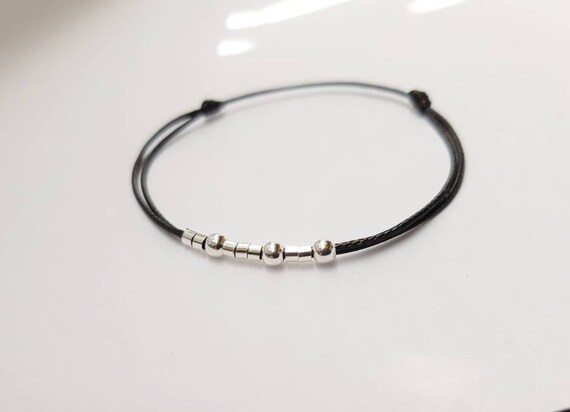 Bracciale In Argento Sterling Con Codice Morse E Perle - Regalo Per Mamma, Figlia, Moglie, Lunghezza Regolabile 16-28 Cm