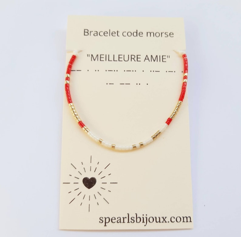 Personalized women's gift idea, friendship bracelet with best friend morse code, handmade bracelet Rouge / blanc