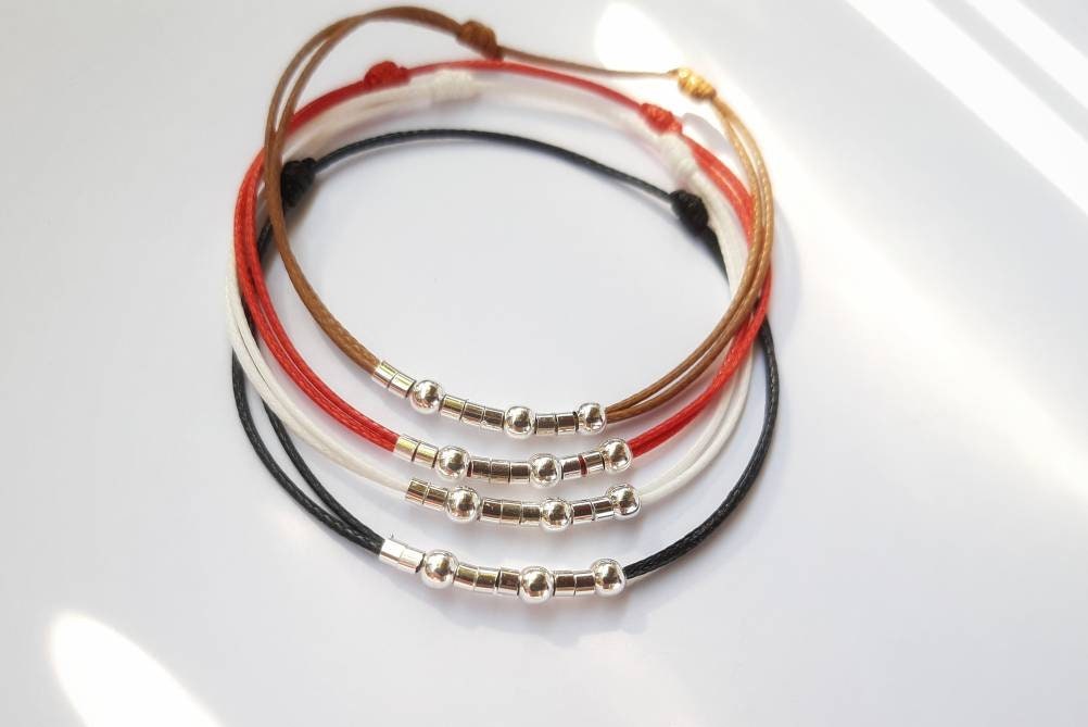 Bracciale In Argento Sterling Con Codice Morse E Perle - Regalo Per Mamma, Figlia, Moglie, Lunghezza Regolabile 16-28 Cm
