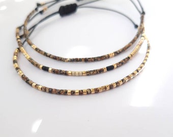 bracelet pour femme en perles miyuki marrons et doré sur cordon fin