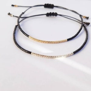 minimalist bracelet made with thin cord and black beads for woman, man gift