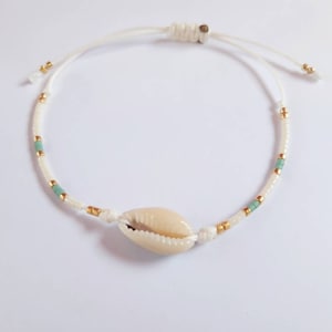 bracelet été femme, bracelet coquillage cauri avec perles, bracelet plage, bijoux estivaux image 3