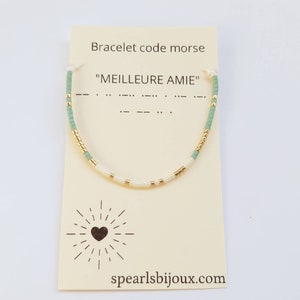 Personalized women's gift idea, friendship bracelet with best friend morse code, handmade bracelet Vert clair / blanc