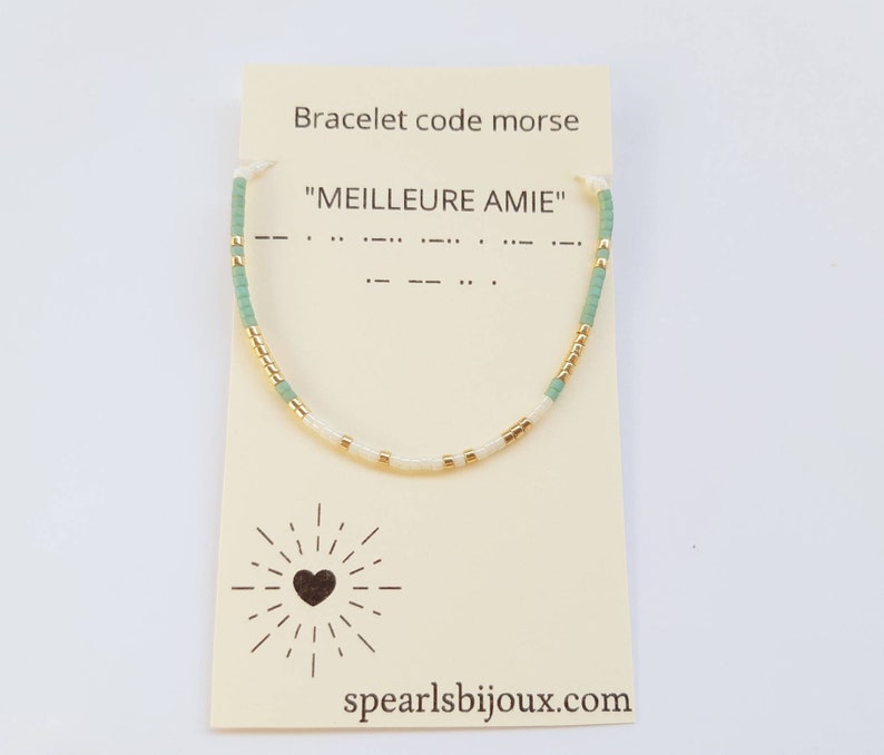 Personalized women's gift idea, friendship bracelet with best friend morse code, handmade bracelet Vert clair / blanc