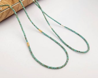 Gift for women, Miyuki bead necklace in gold or silver with macrame clasp