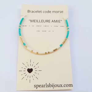 Personalized women's gift idea, friendship bracelet with best friend morse code, handmade bracelet Turquoise/ blanc