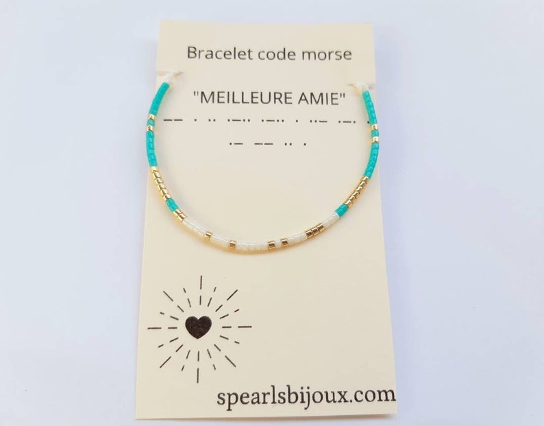 Personalized women's gift idea, friendship bracelet with best friend morse code, handmade bracelet Turquoise/ blanc