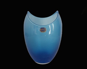 Vintage Czech Glass Vase - Bohemian Handblown Art - Mid-Century Modern Blue Gradient - Elegant Home Accent - Retro Kitchen Decor