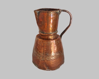 Antique Hammered Copper Pitcher: Hand-Engraved Rustic Ewer
