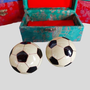 Vintage Baoding Chinese Iron balls - Retro Foodball Design - Direction Chiming Meditation, Relax, Health, Stress Relief, Home Decor Gift