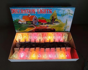 Vintage Crystalite Christmas String Lights Set - 20 Colored Bulbs Tree Decoration - Retro Home Decor -Mid-Century Festive Lighting - NIB