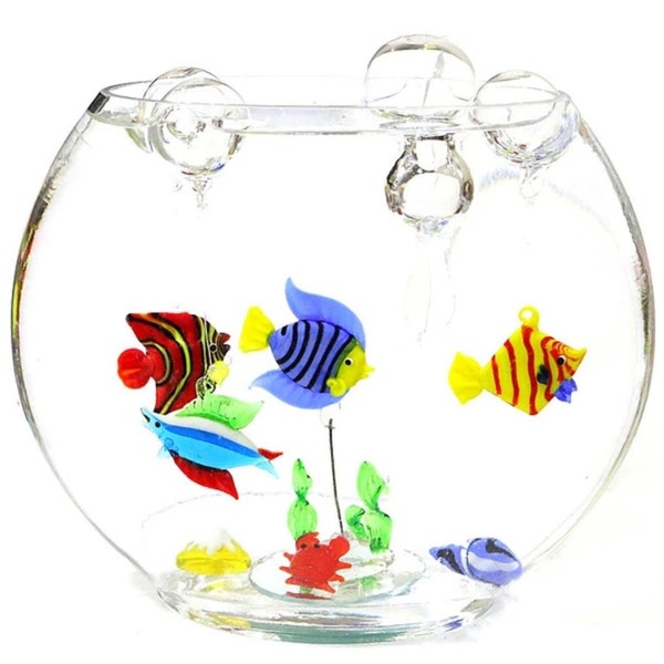 Ornamenti di pesce galleggianti in vetro colorato artigianale - Decorazione unica per acquario - Figurine di pesce in vetro soffiato a mano - Accento unico di arredamento per la casa