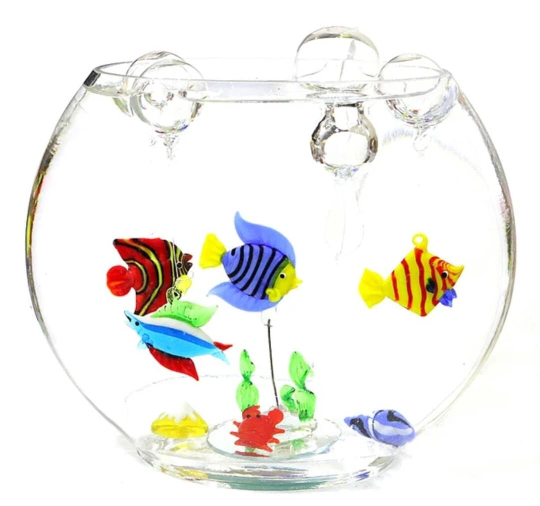 Colorful Handcrafted Glass Floating Fish Ornaments - Unique Aquarium Decor - Hand Blown Glass Sea Animals Figurines - Unique Home Accent