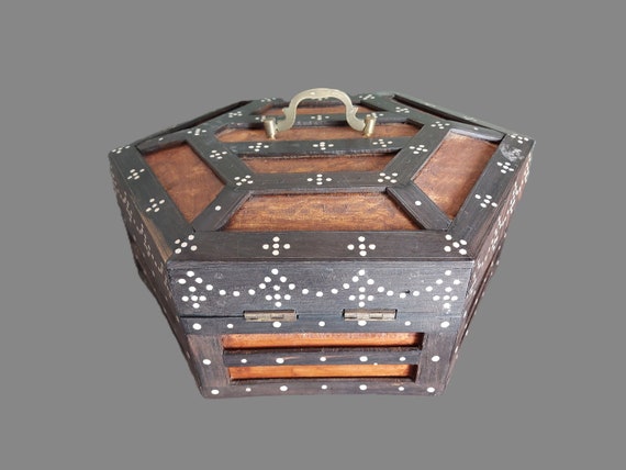 Antique Ebony Jewelry Box: Mother-of-Pearl Inlay,… - image 9