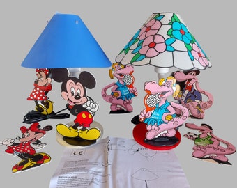 Rare Italian Design Nuova Linea Zero Vintage Table Lamp- Mickey, Minnie Mouse & Jurassic Team Saura- Nostalgic Disney Lamp for Bedroom Decor