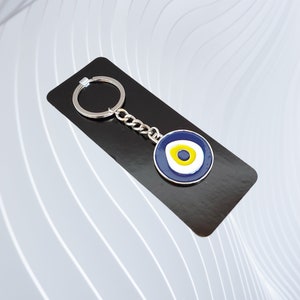 Blue Evil Eye Keychain - Metal Key Holder - Bag Charm - Retro Keyring - Unique Novelty Gifts - Vintage New Old Stock