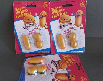 Retro Fridge Magnets Set - Hamburger & Hotdog Magnetic Memo Holder - 3d Fast Food Kitchen Decor - Vintage Home Accents - New Old Stock