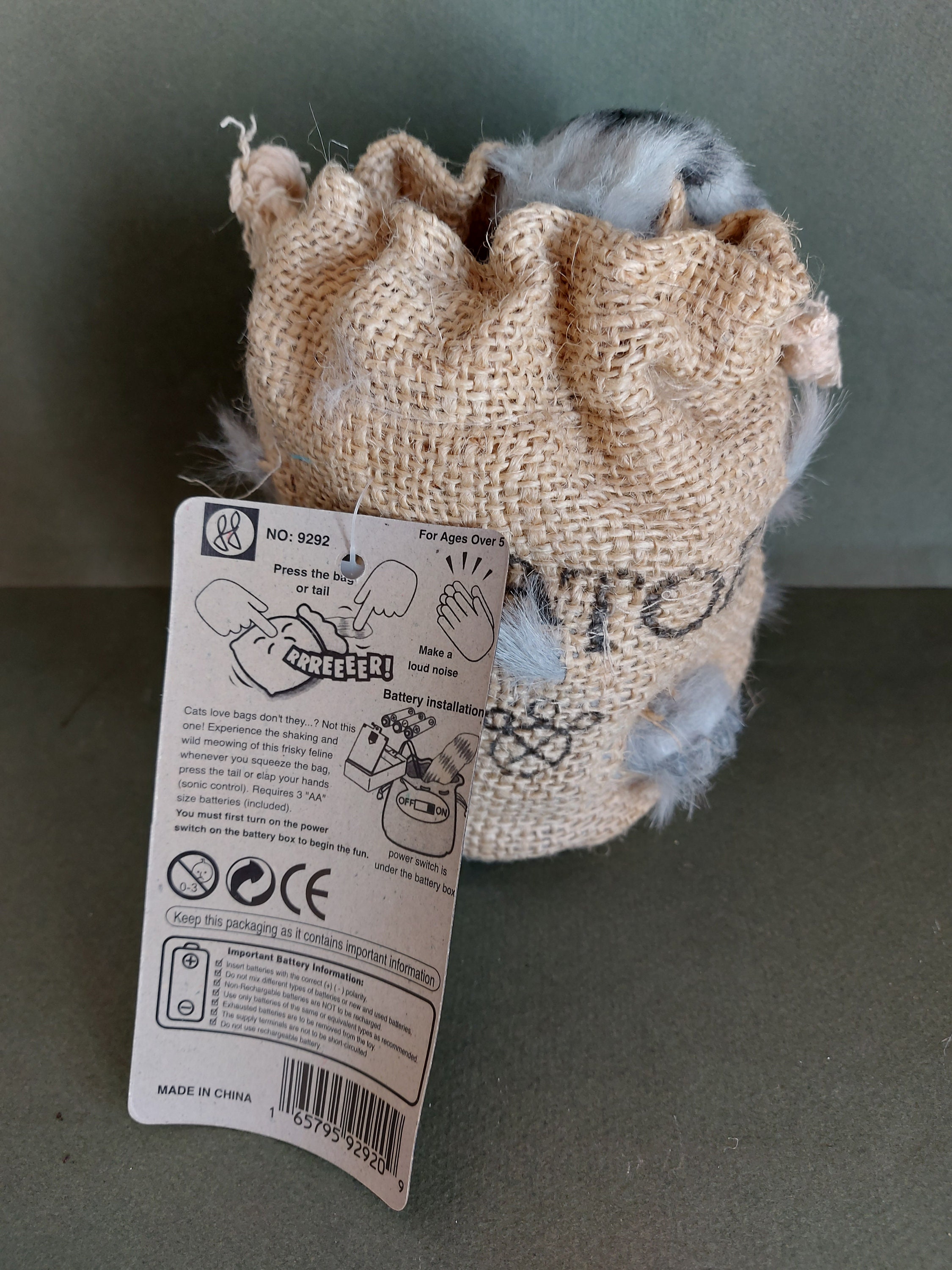 Cat in the Bag Potatoes Sack 90s Vintage Toy Meows Squeeze Shakes