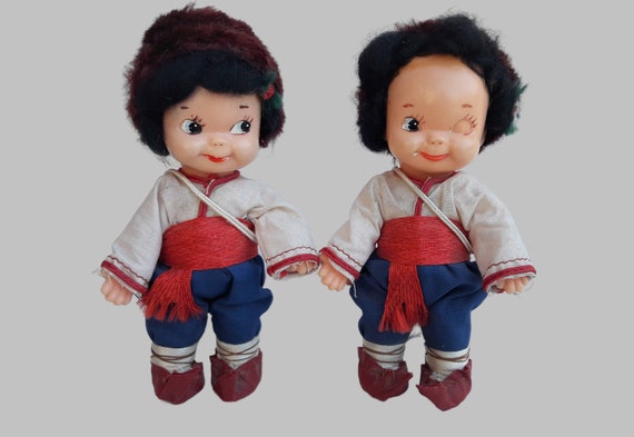 Vintage USSR Dolls – Handmade Ethnic Folk Dress, Russian Collectibles (6")
