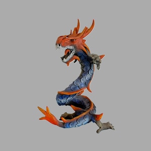 Fiery Dragon Sculpture - Vintage 90s Handcrafted Mythical Beast Figurine - Collectible Artwork - Auspicious Dragon Spiral Stance- Home Decor