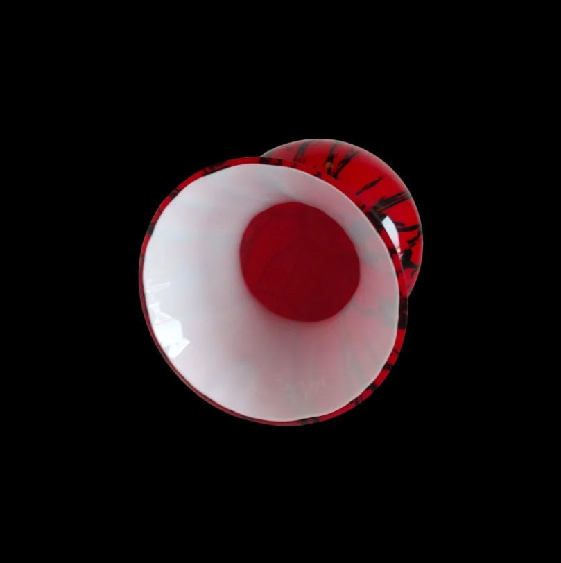 カメオ溶岩赤いガラス花瓶 黒い線装飾 ヴィンテージカメオ溶岩ガラス