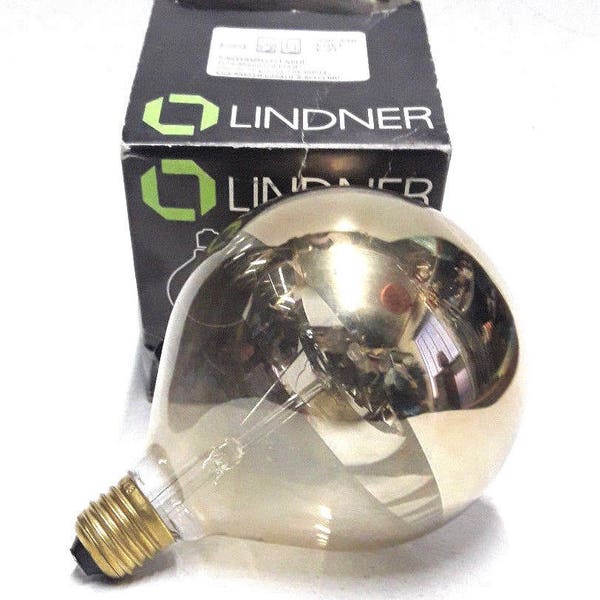 Vintage Lindner Globe Lamp Light Bulb - Gold Ring Mirrored - Nos Boxed Made In West Germany - 60w E27 235v G120