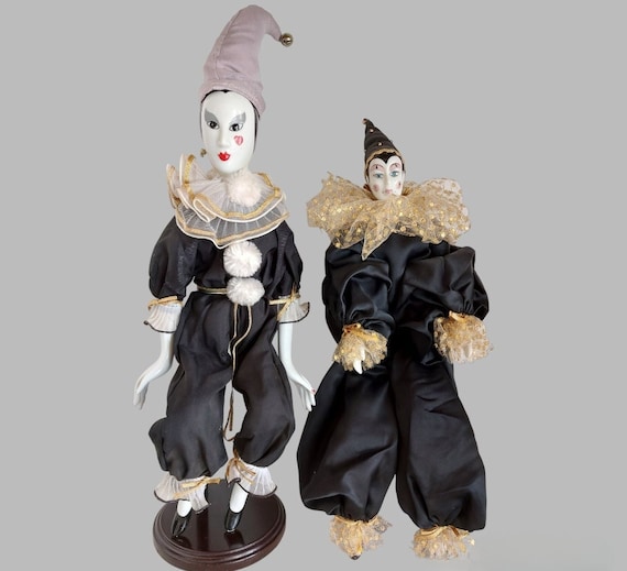 【2025年新作】 Doll Porcelain Pierrot Harlequin Vintage Set Stand With ミュージシャン
