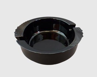 Vintage Black Glass Ashtray - Cigarette Cigar Holder - Collectible Home Decor - Mid Century Modern - Art Glass Retro Design - Gift Idea