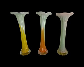 Mid-Century Modern Calla Lily Vases - Handblown Art Glass - Coloful Floral Design - Chic Home Accent - Retro Kitchen Decor - Nos Collectible