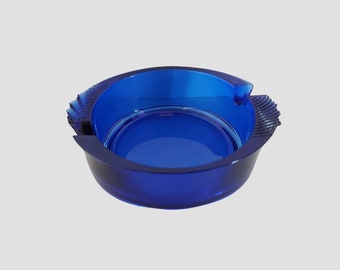 Vintage Blue Glass Ashtray - 80s Retro Design - Cigarette and Cigar Holder - Nostalgic Home Decor Accent - Unique Gift for Smokers