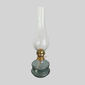 Vintage Green Glass Oil Lamp: Brass Burner, Mid-Century Farmhouse Decor