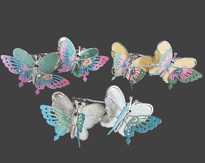 Vintage Butterfly Hair Clips: Hand-Painted Glitter Moving Wings, 90s Style