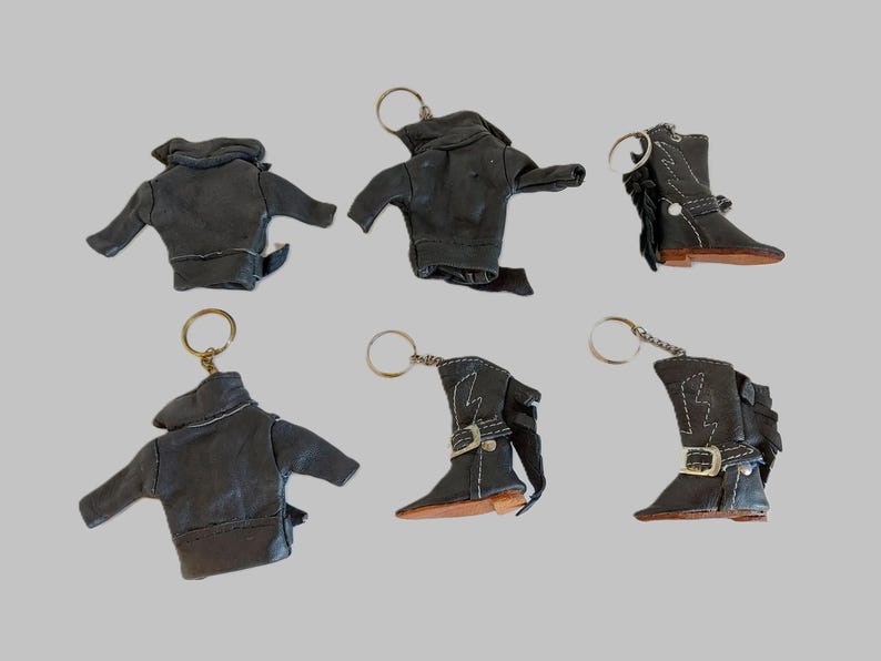 Vintage Leather Jacket & Boot Keychain Set: Retro Biker Gift - Etsy
