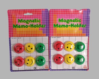 Smiley Face Fridge Magnets Set - Vintage  Magnetic Memo Holder - Retro Kitchen Decor - Decorative Home Accents - Kids Study Room Accessory