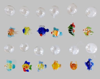 12 piece Hand-Blown Glass Floating Fish Figurine Set - Aquarium Decor - Colorful Glass Ornaments - Water Tank Charms - Charming Home Decor