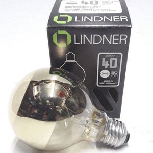 Vintage Birne Lindner Gold Ring gespiegelt Globe Lampe Glühbirne G80 40w E27 235v 2000h Nos Boxed Made In West Germany