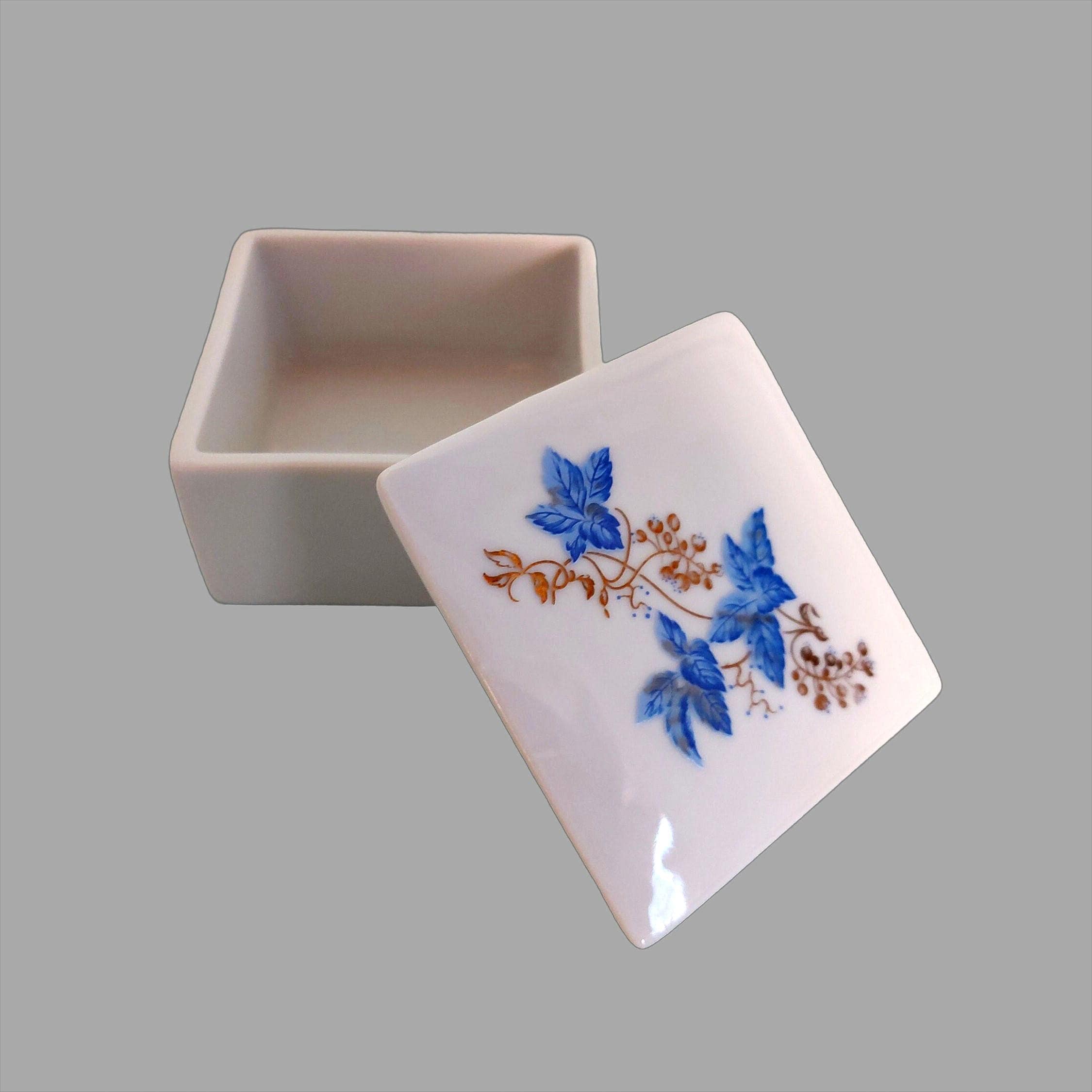 ヴィンテージ イタリア製 陶器製 小物入れ：青い花柄のジュエリーの