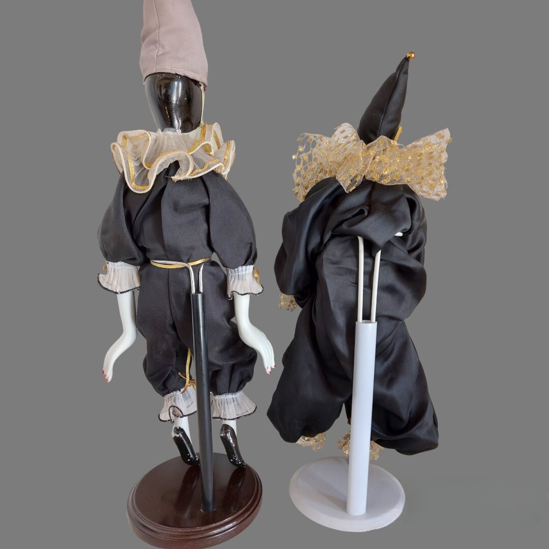Vintage Harlequin Pierrot Porcelain Doll Set: Handmade