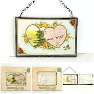 Lot de 2 cadres en métal double avec cartes postales anciennes - thème de la Saint-Valentin - oeuvre d'art murale vintage - décoration d'intérieur rétro - Nos cadeaux uniques