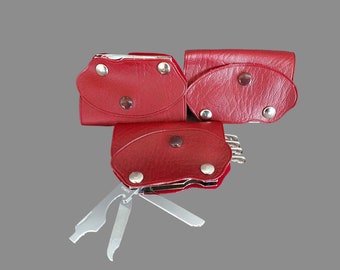 Red Leather Key Holder with Built-In Multitool - Vintage Classic Leather Key Case - Unique Gift for Organizing Keys