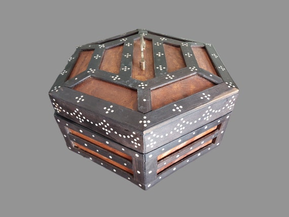 Antique Ebony Jewelry Box: Mother-of-Pearl Inlay,… - image 8