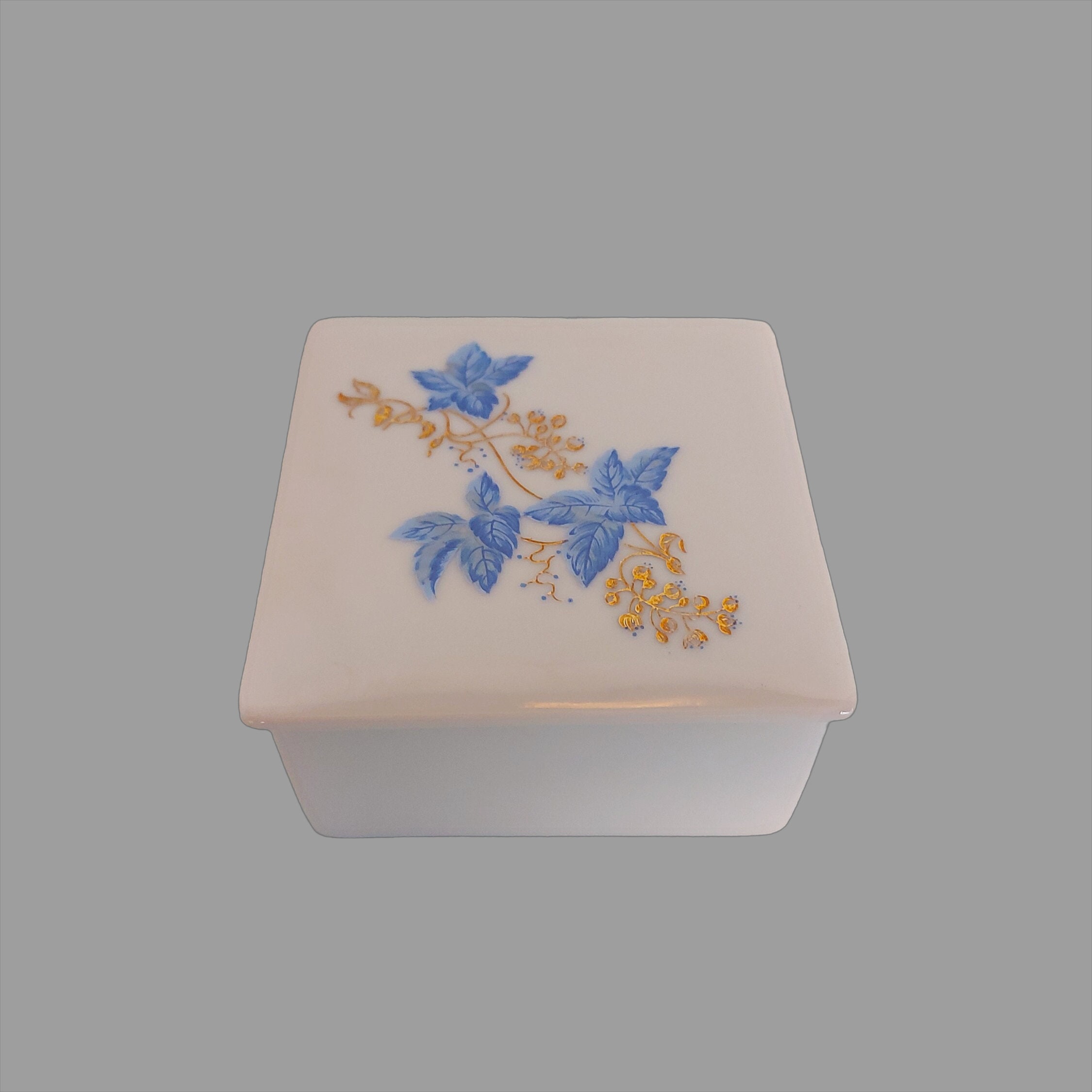 ヴィンテージ イタリア製 陶器製 小物入れ：青い花柄のジュエリーの