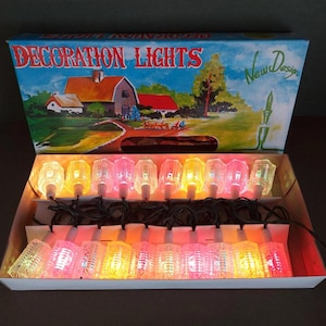 Lot of 2 Vintage Crystalite Christmas String Lights Set - 20 Colored Bulbs Tree Decoration - Retro Home Decor - Mid-Century Festive Lighting