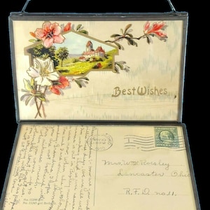 Meilleurs voeux - Lot de 2 cadres en métal avec double vitrage avec cartes postales anciennes - Décoration murale - Cadeau unique - Décoration d'intérieur