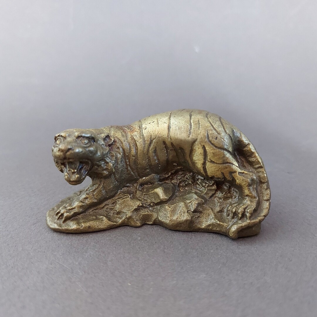 Vintage Solid Brass Tiger Figurine Statue Ornament Sculpture Etsy