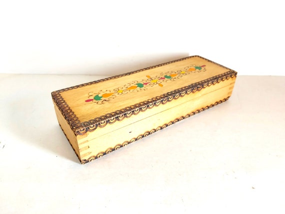 Vintage Wooden Trinket Jewelry Box Cigars Box Han… - image 2