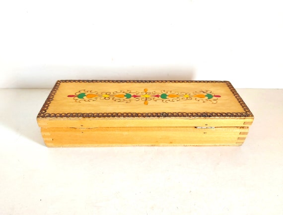 Vintage Wooden Trinket Jewelry Box Cigars Box Han… - image 4