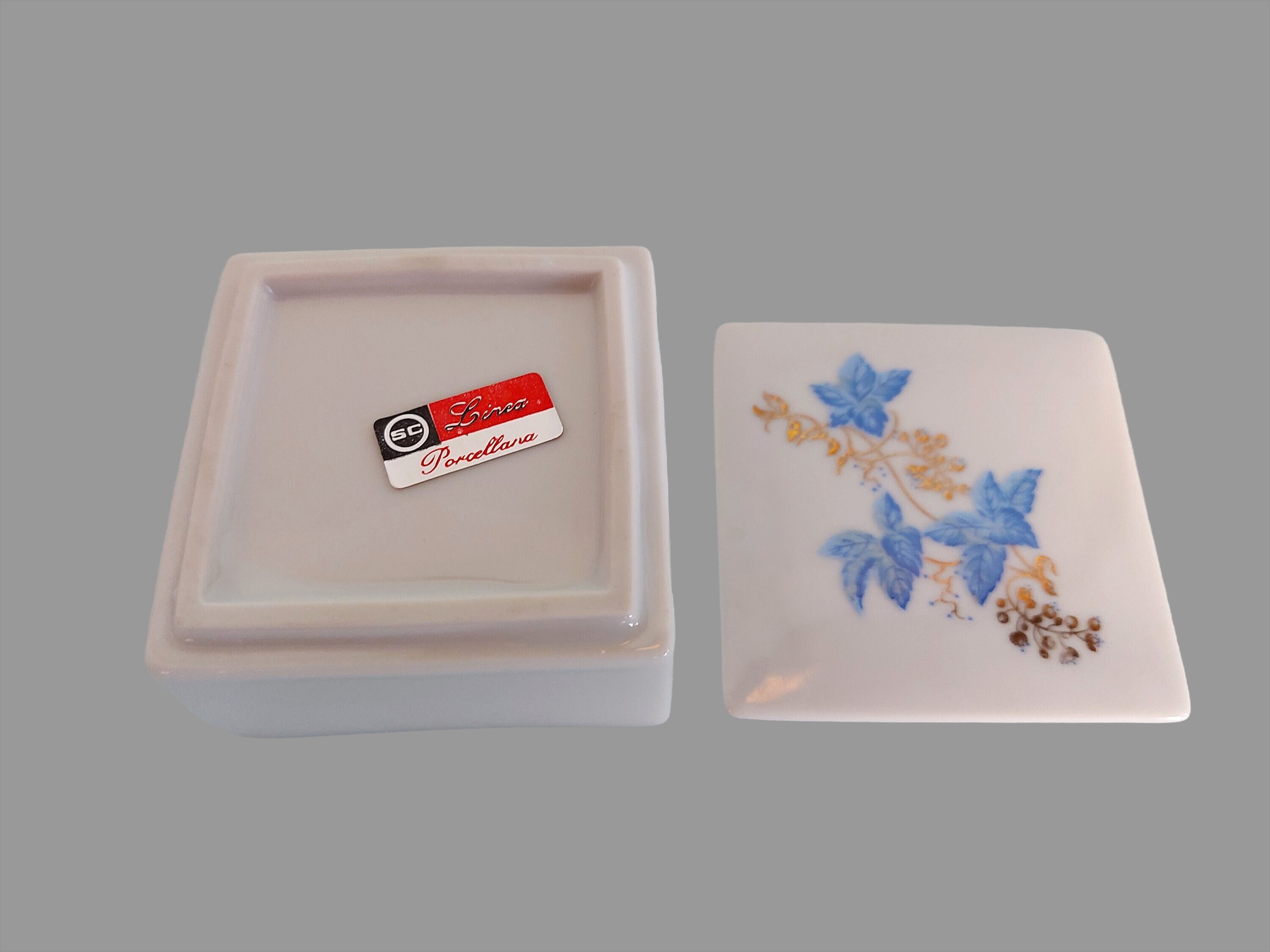 ヴィンテージ イタリア製 陶器製 小物入れ：青い花柄のジュエリーの