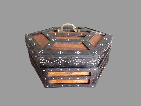 Antique Ebony Jewelry Box: Mother-of-Pearl Inlay,… - image 10