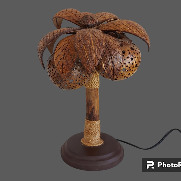 Lampe de table vintage en coquille de noix de coco, décoration d'intérieur, cadeaux uniques